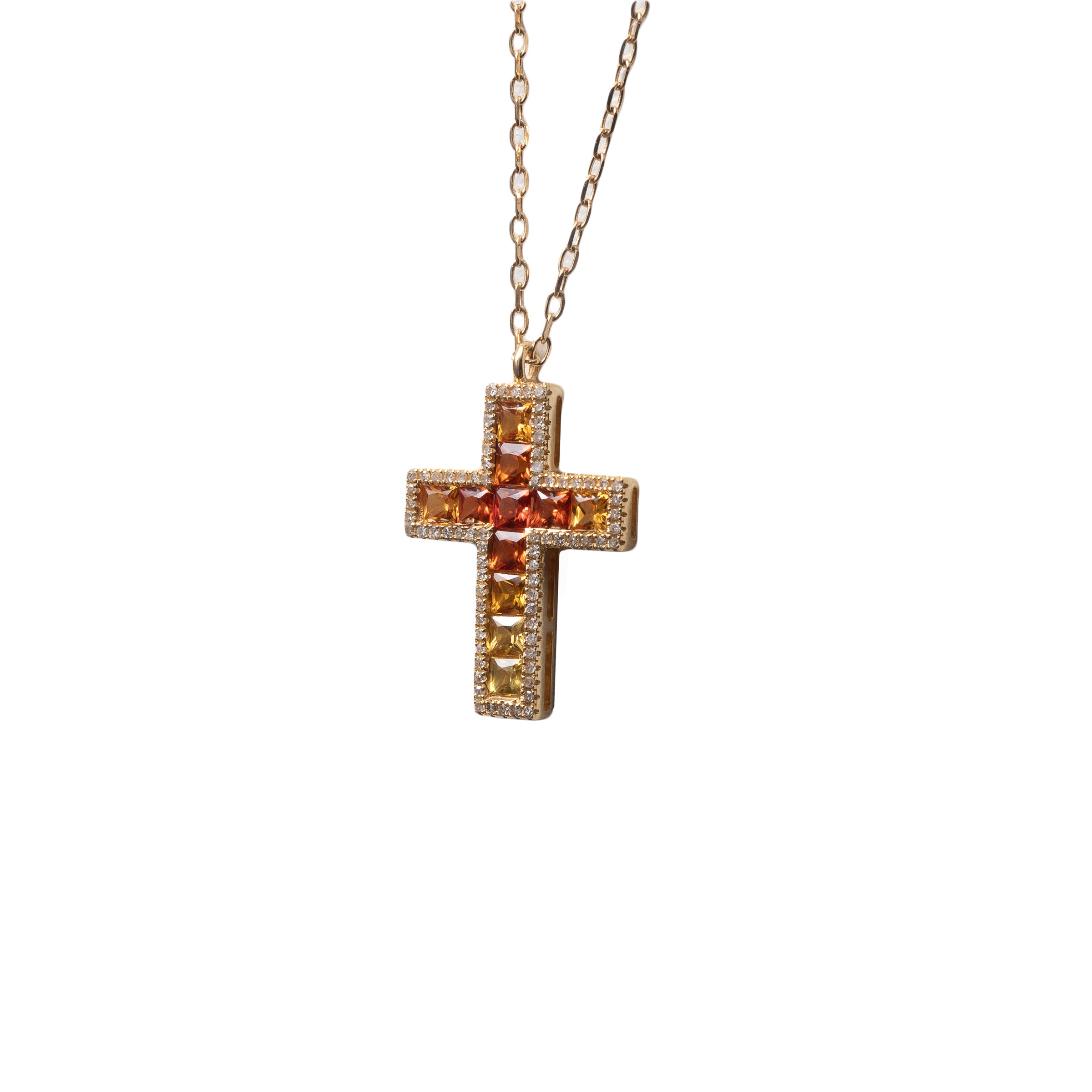 Colar Crucifixo Degrade Yellow Safira e Diamante