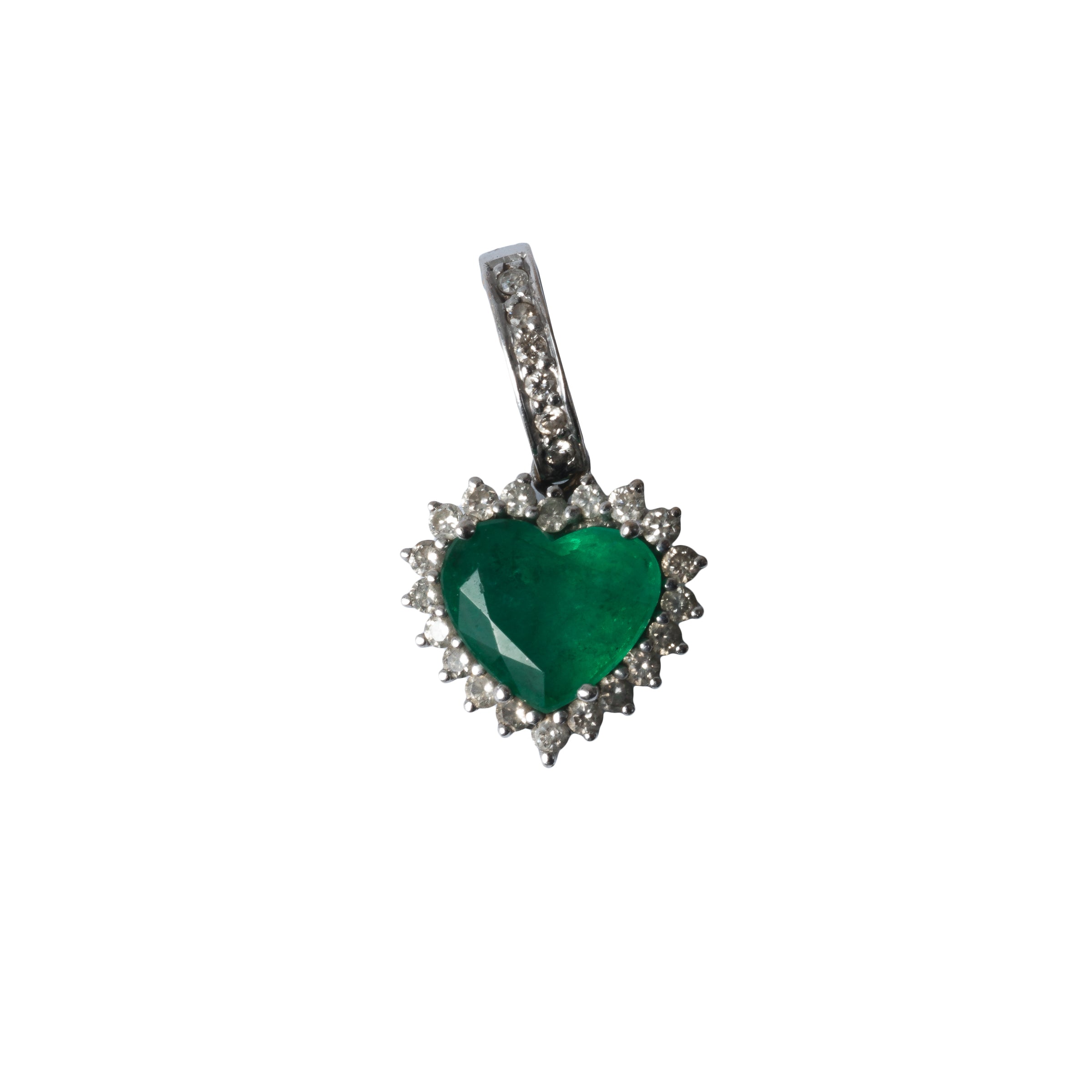 Pingente Coração Esmeralda e Diamante com Gancho Móvel Ouro 18k