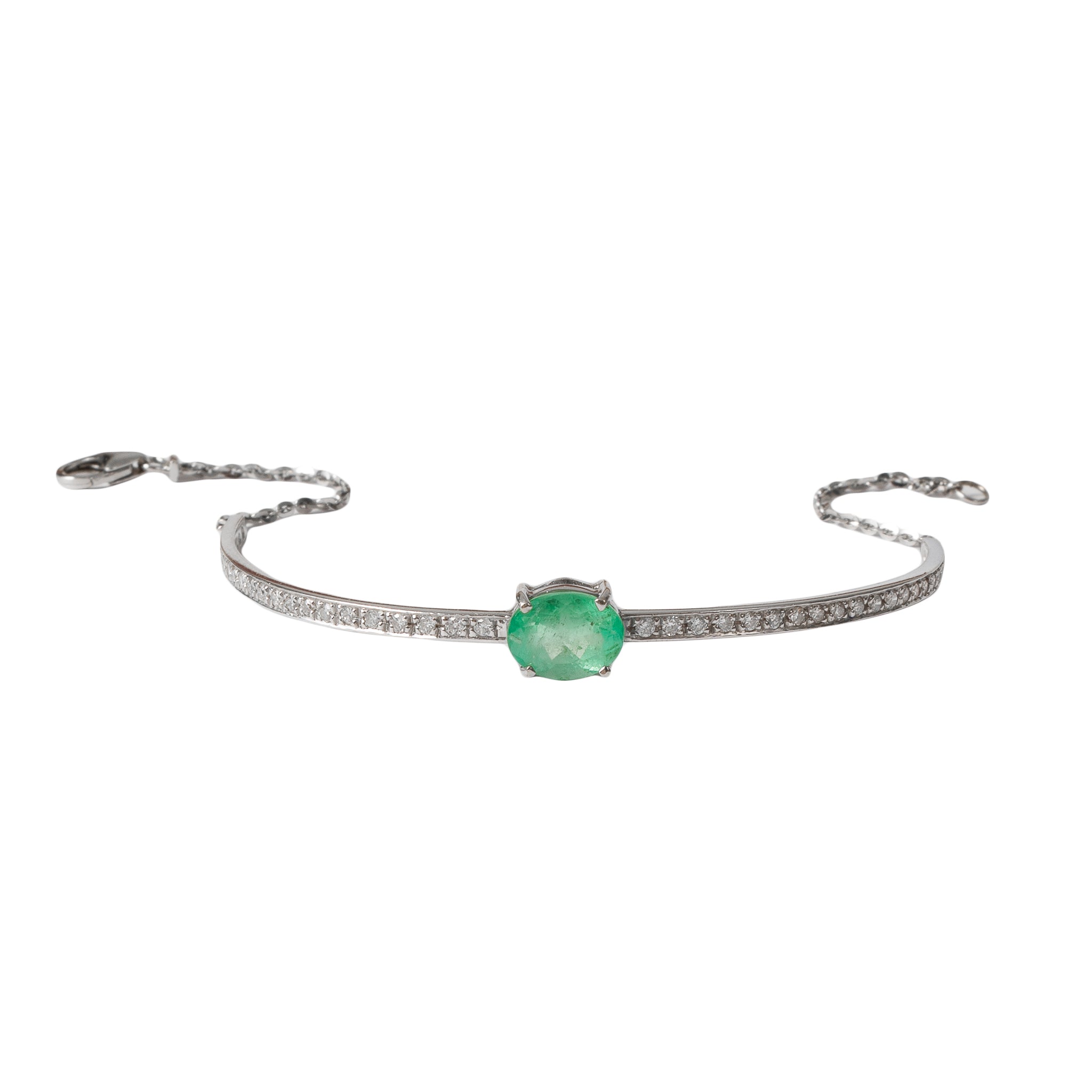 Pulseira Bracelete Esmeralda com Diamante e Ouro 18k