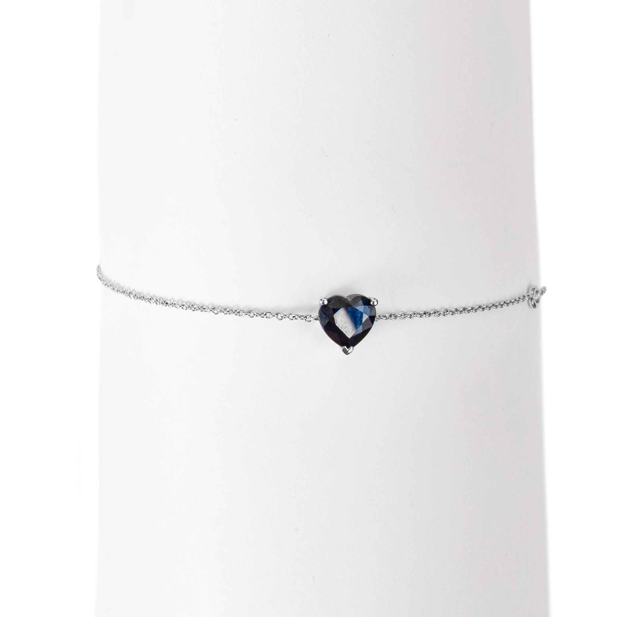 Pulseira Coração de Safira e Ponto de Diamante e Ouro 18k