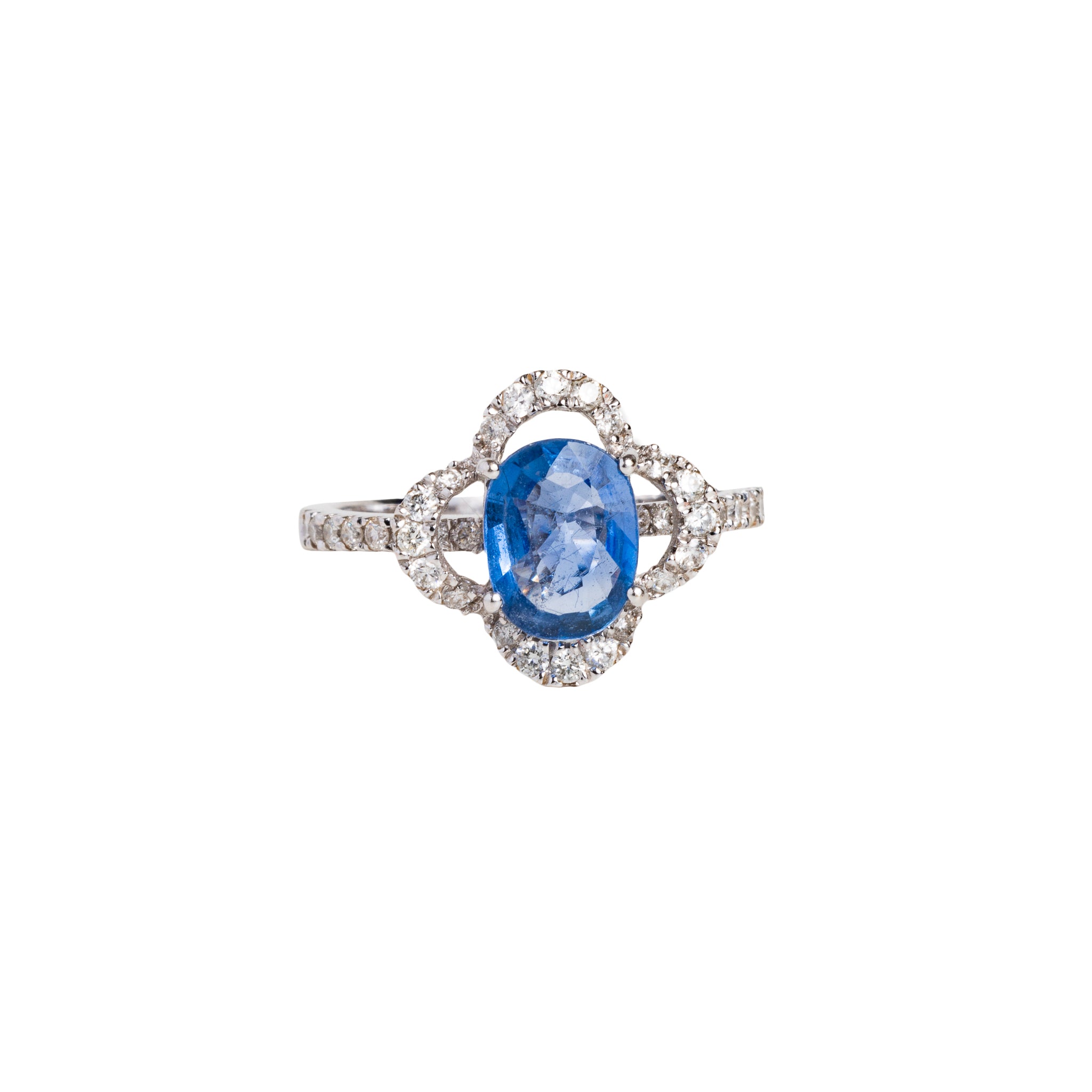 Anel Trevo de 4 Folhas de Diamante com Safira