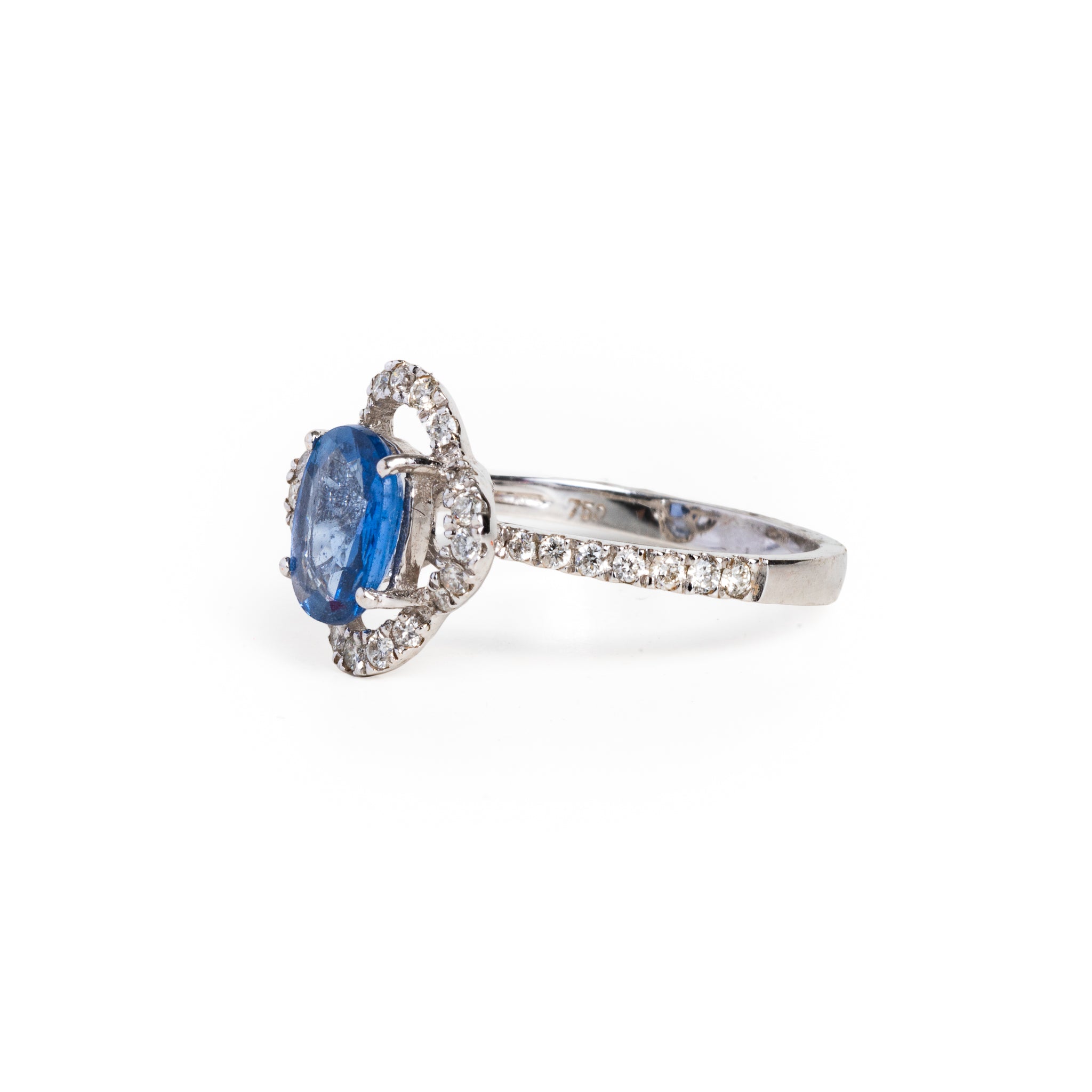 Anel Trevo de 4 Folhas de Diamante com Safira