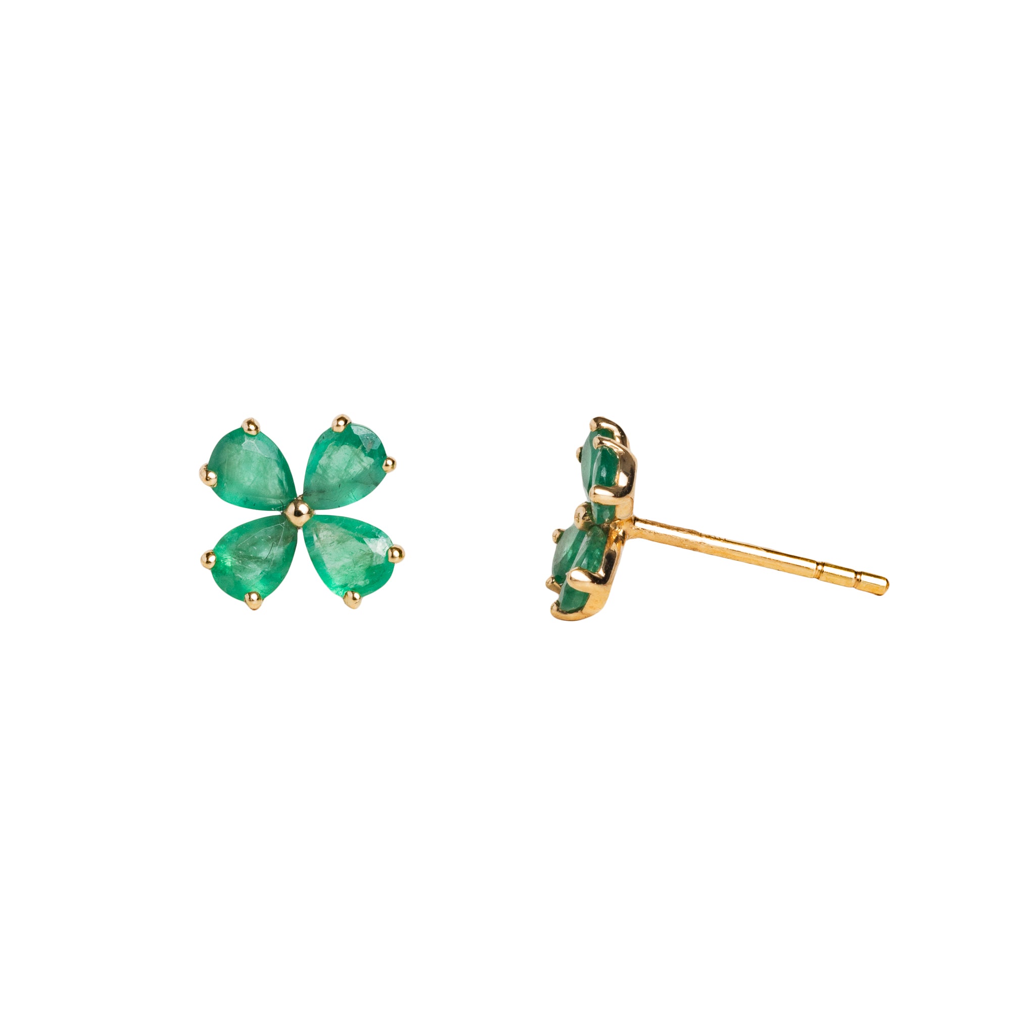 Brinco Trevo de 4 Folhas de Esmeralda e Ouro 18k