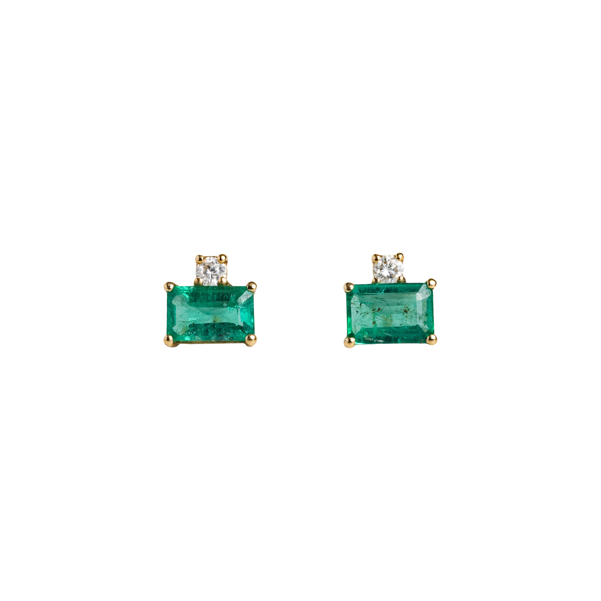 Brinco Hall Esmeralda Retangular com Ponto de Diamante