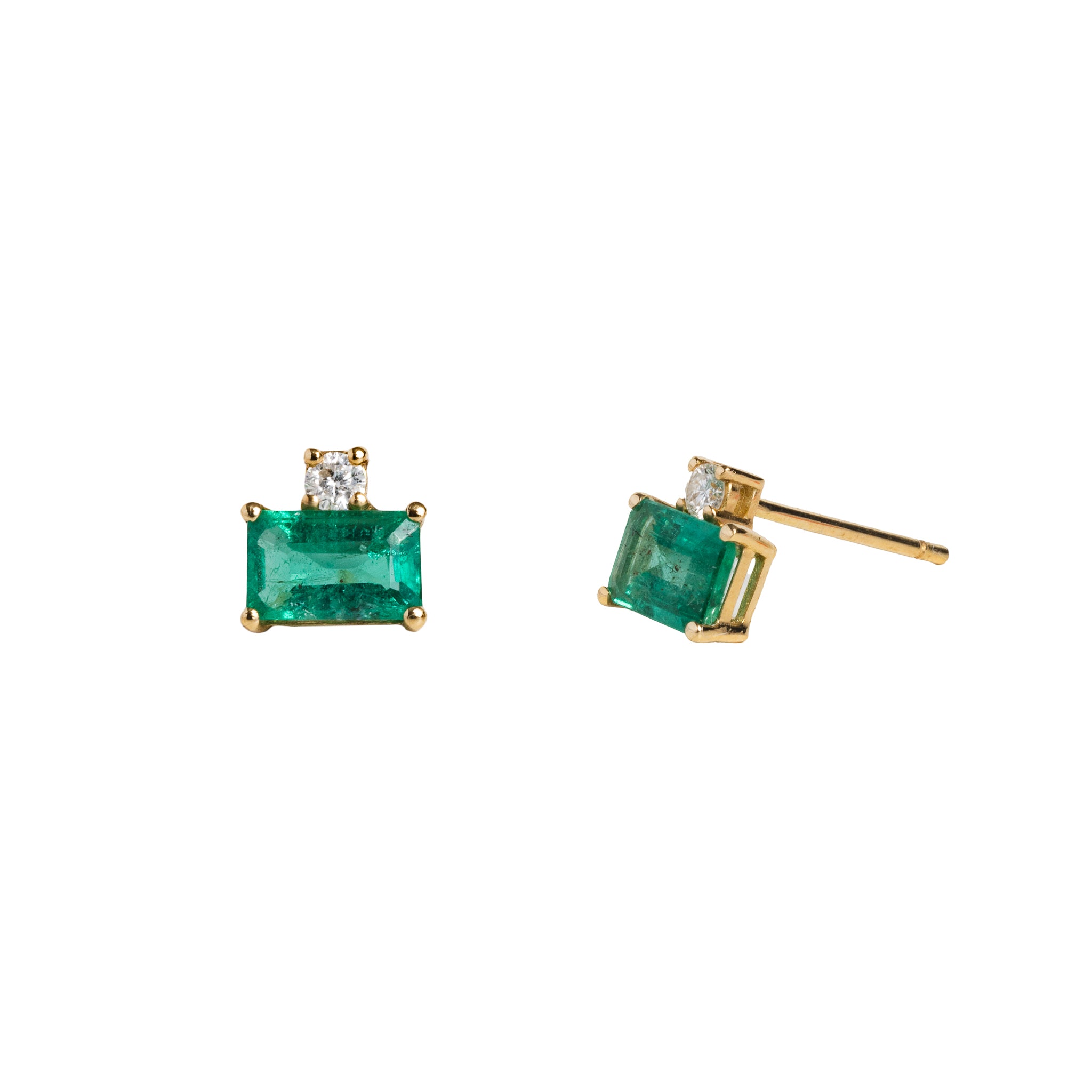 Brinco Hall Esmeralda Retangular com Ponto de Diamante