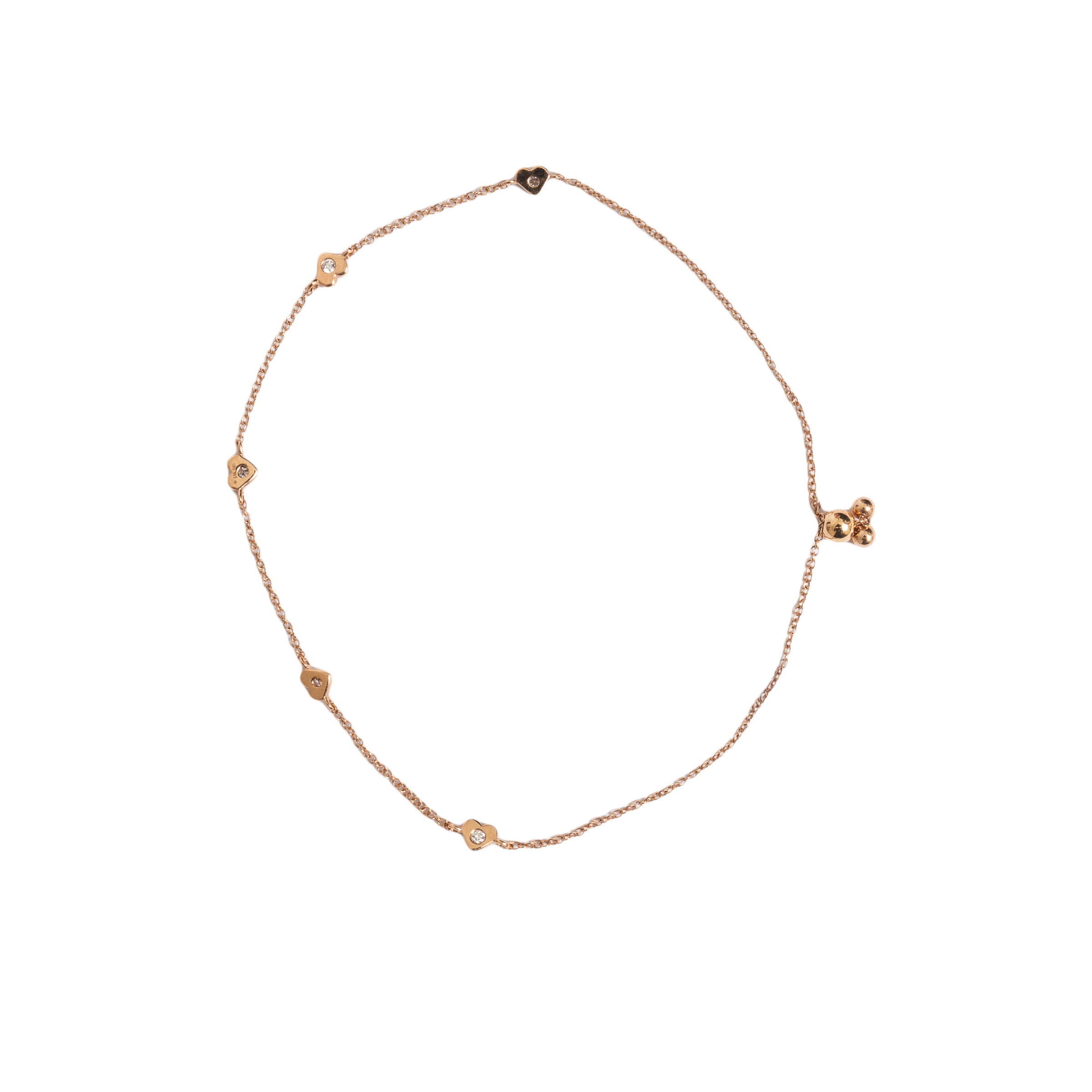 Pulseira ajustável ouro rosê 14k com 5 mini corações com diamante