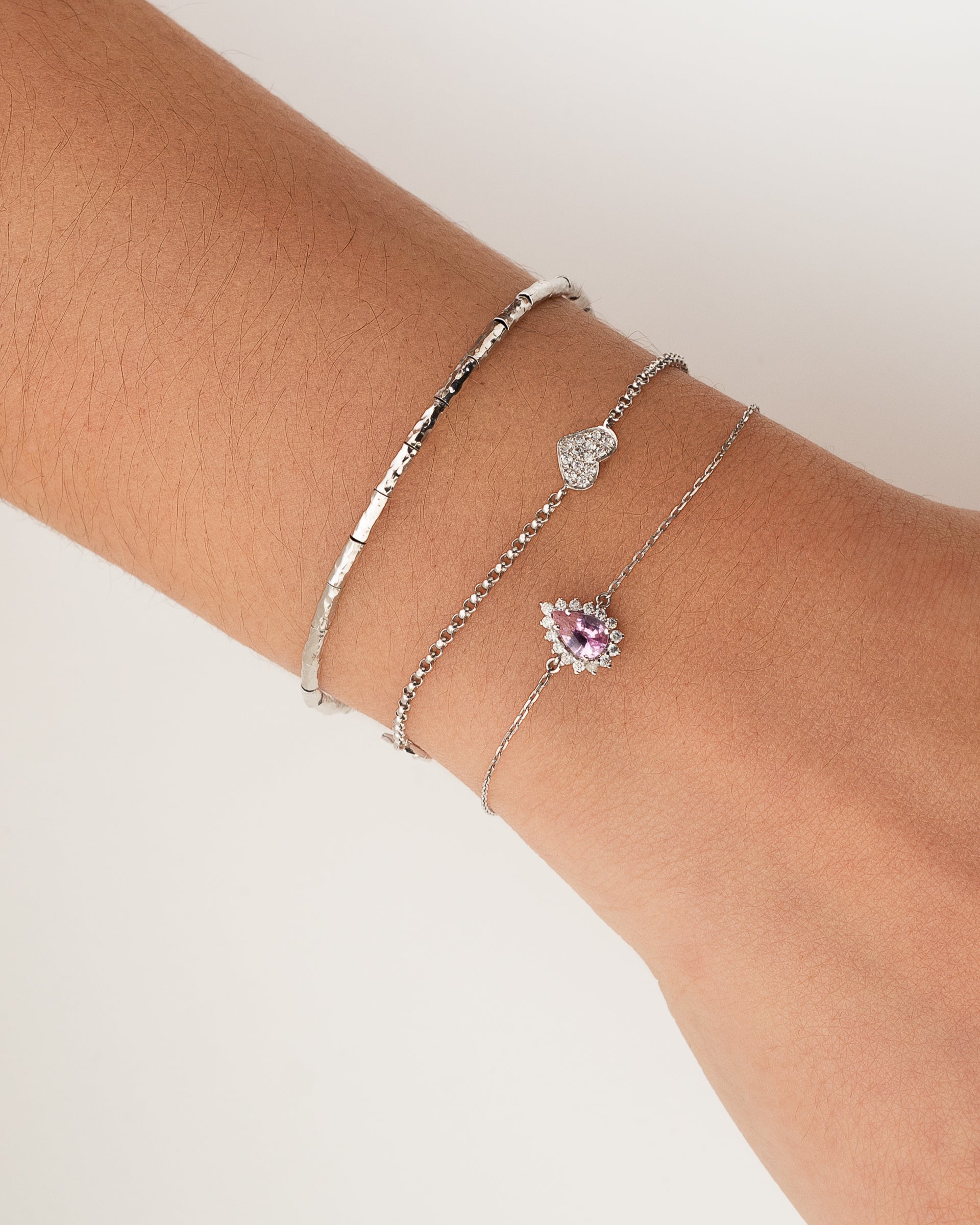 Pulseira ouro 18k gota safira rosa e diamante