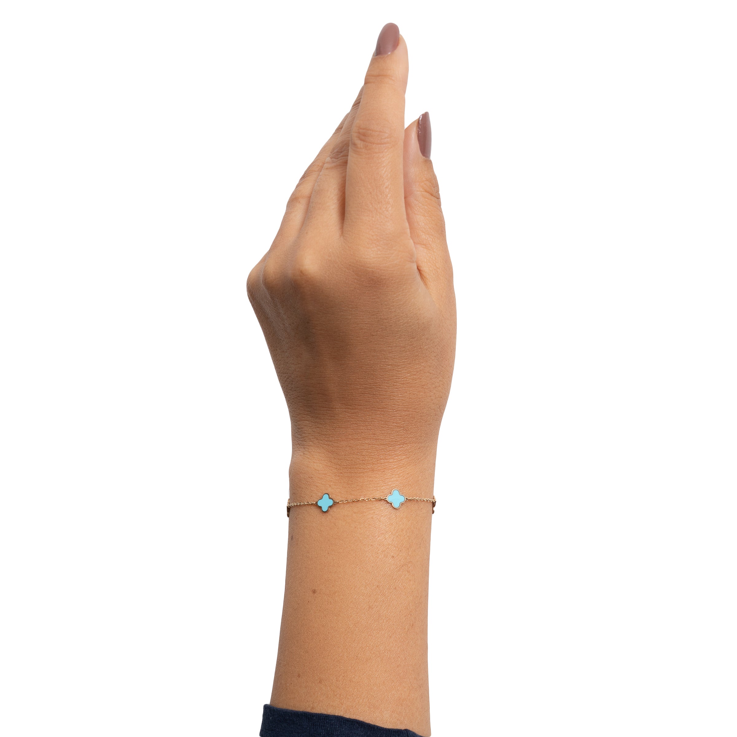 Pulseira ouro 18k com trevo esmaltado azul turquesa