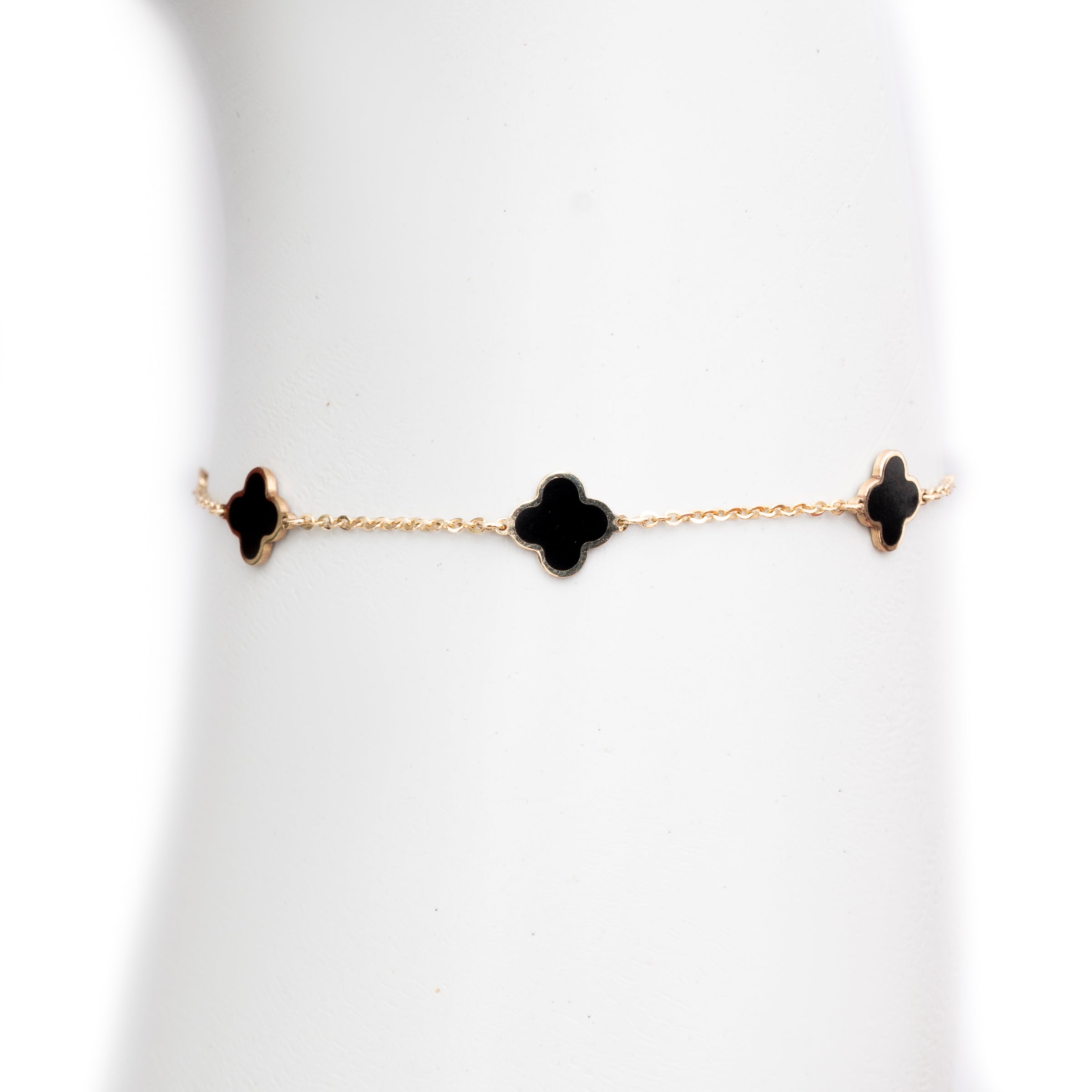 Pulseira ouro 18k com trevo esmaltado preto