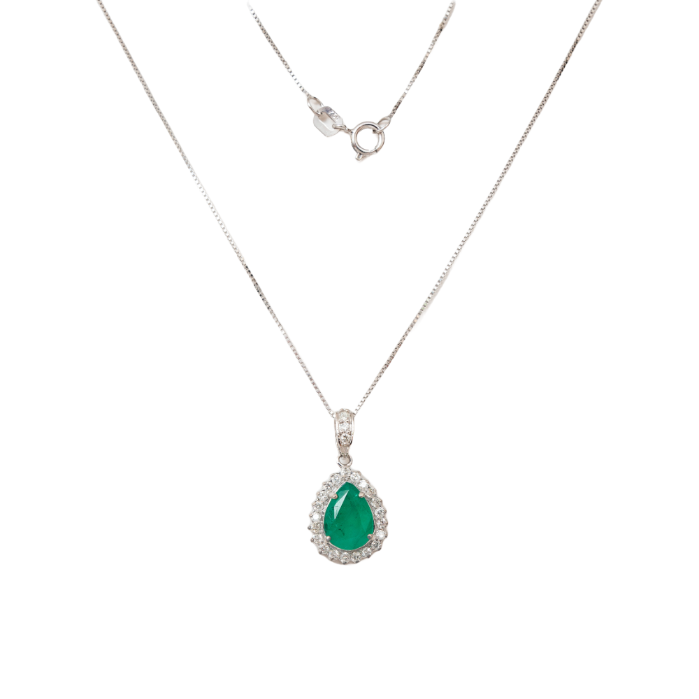Gargantilha ouro 18k com pingente gota de esmeralda e diamante