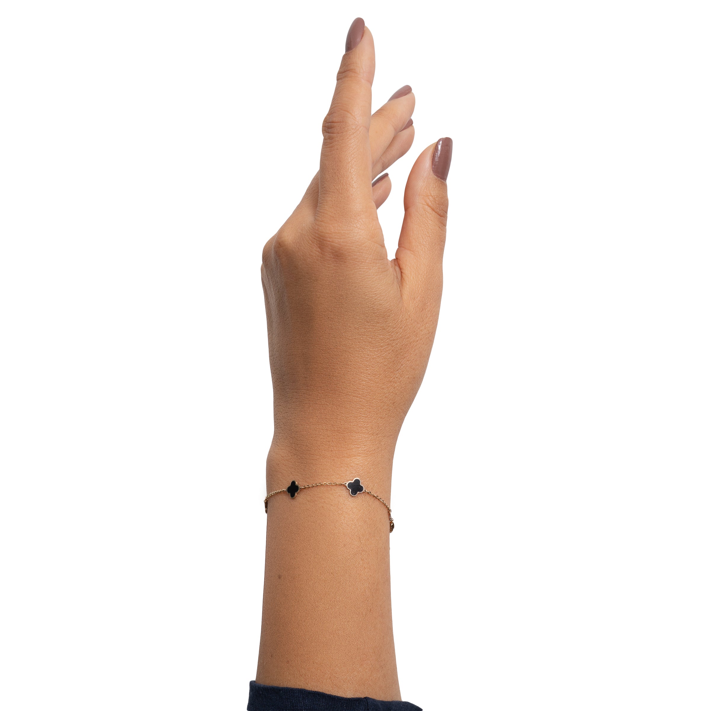 Pulseira ouro 18k com trevo esmaltado preto